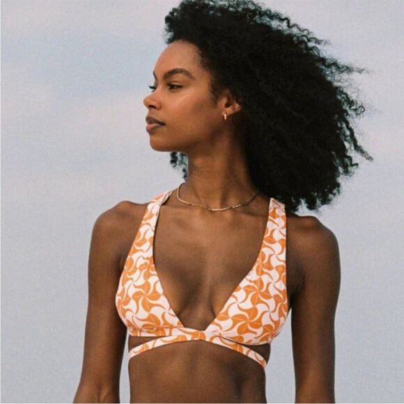 NWT L*Space Avery Bikini Top Orange and White Size Medium - Picture 4 of 8